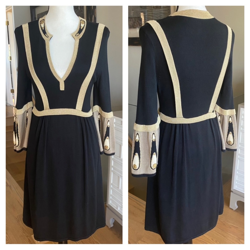 TEMPERLEY LONDON— Size 6 , Black & Gold Silk Knit Dress — GORGEOUS! 😍